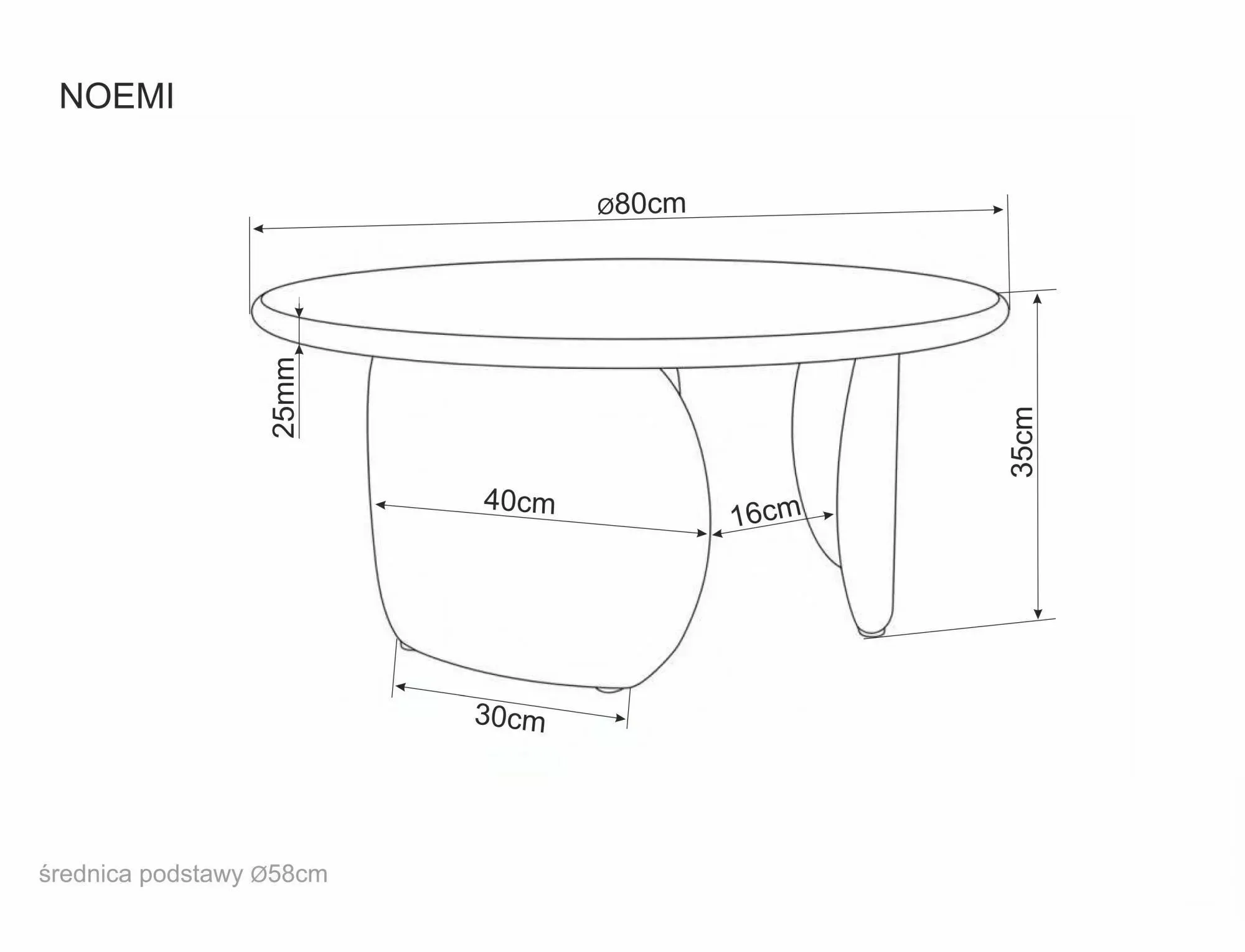 image stół, stół okrągły, stelaż łazienkowy, korpus kolumnowy, średnica 58 cm