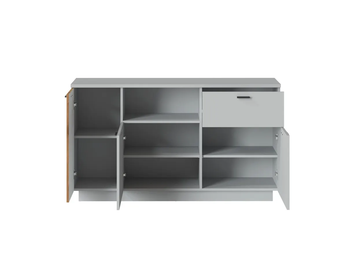 Komoda 3-drzwiowa z szufladą ALVERNO 145 cm szara z lamelami - 6000000013233
