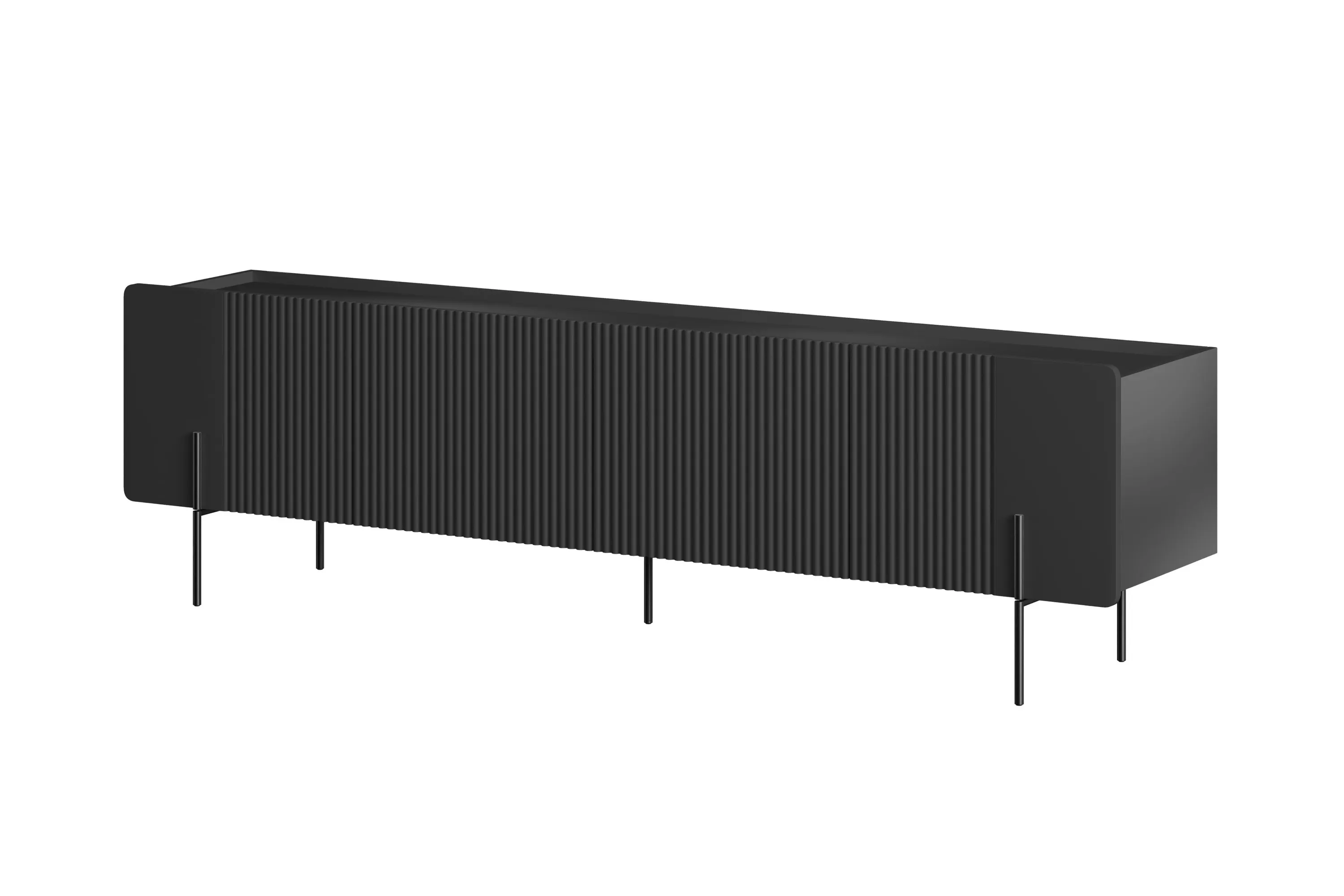 Szafka RTV 2-drzwiowa z 2 szufladami MALMI 200cm - czarna - czarne nogi Meble, kredens, Szafka, Łóżeczko, Łóżko dziecięce