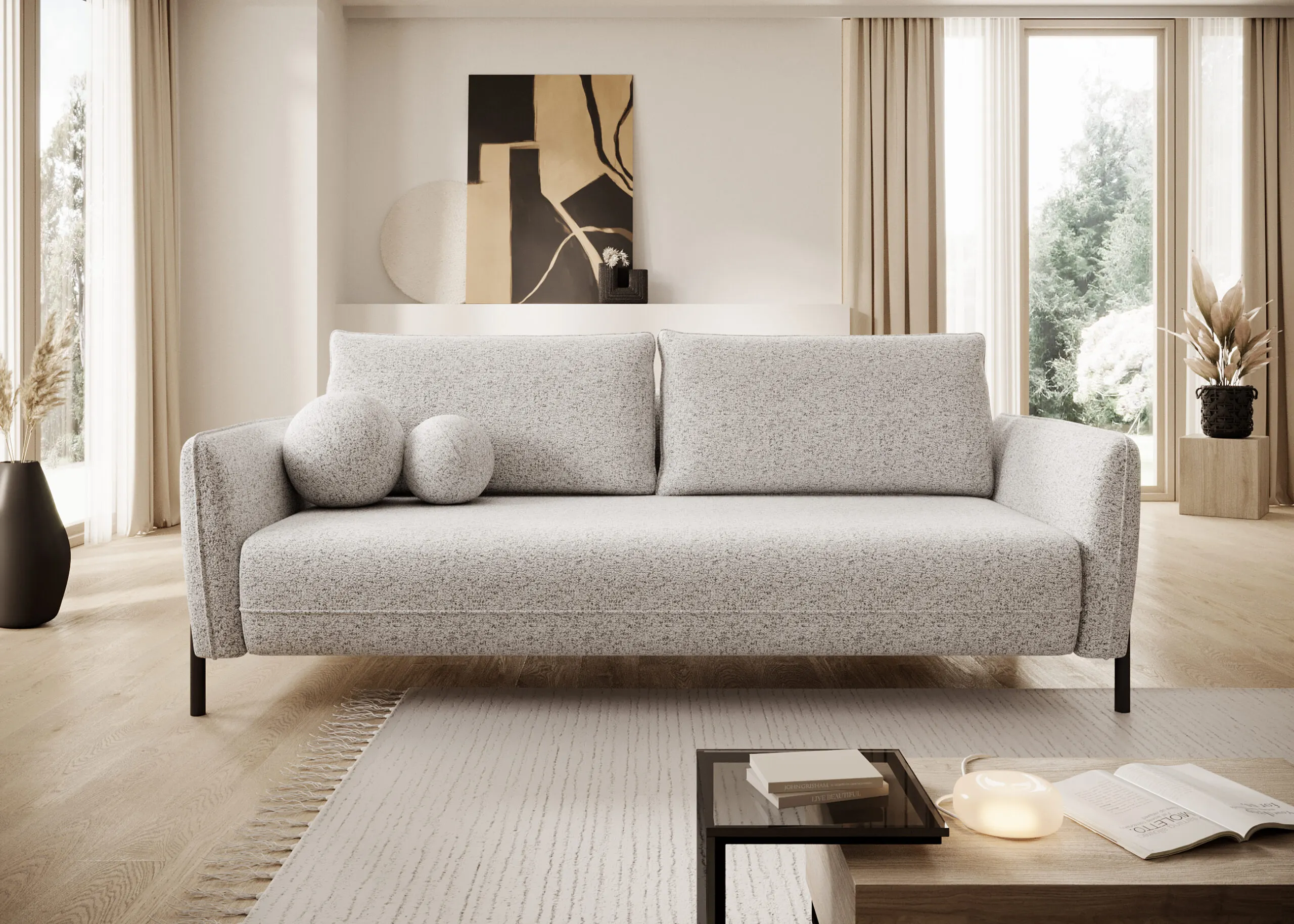 Sofa rozkładana VASCO funkcja spania - Tkanina Puente 06 piaskowy
