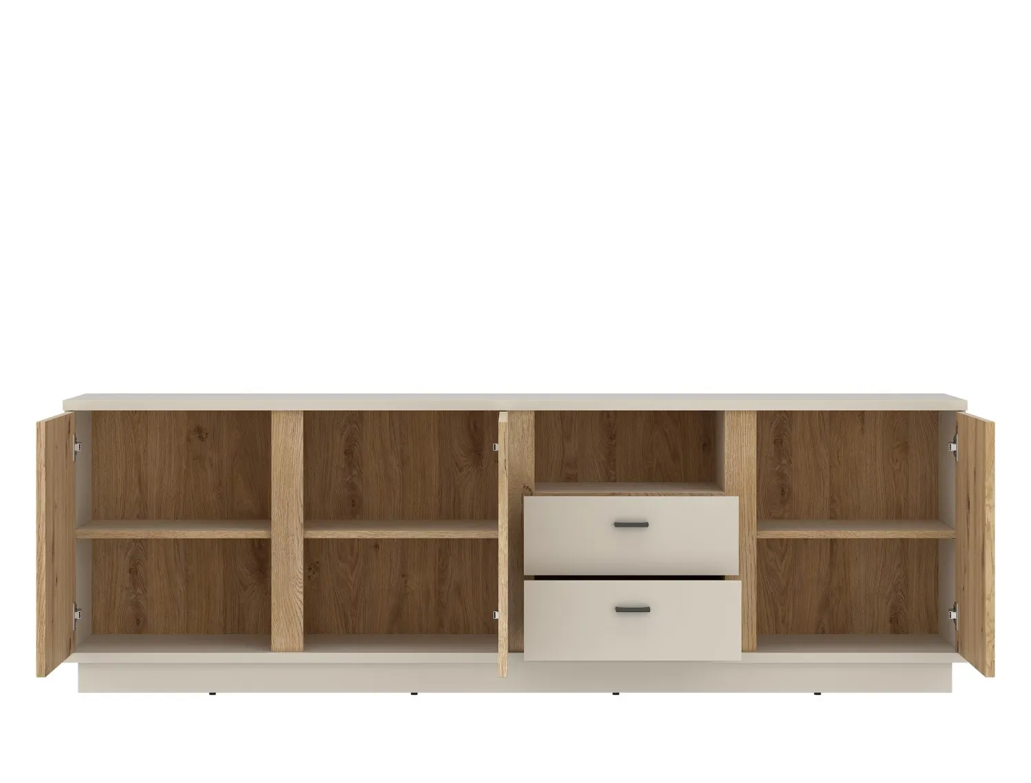 Komoda RTV 3-drzwiowa z szufladami MOSANO 200 cm kaszmir/dąb cremona