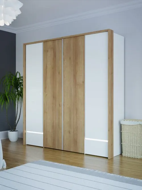 Szafa 4-drzwiowa LENYBELARDO z szufladami 205x213 biały/dąb riviera - LNBS3411B-M216