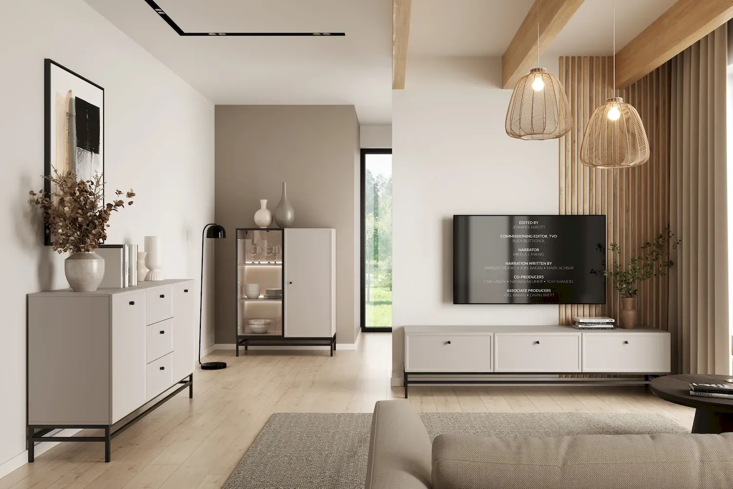 Witryna 2-drzwiowa LORINI 100 oświetlenie LED szkło Antosol - cashmere gałka czarna stelaż czarny - B_166736