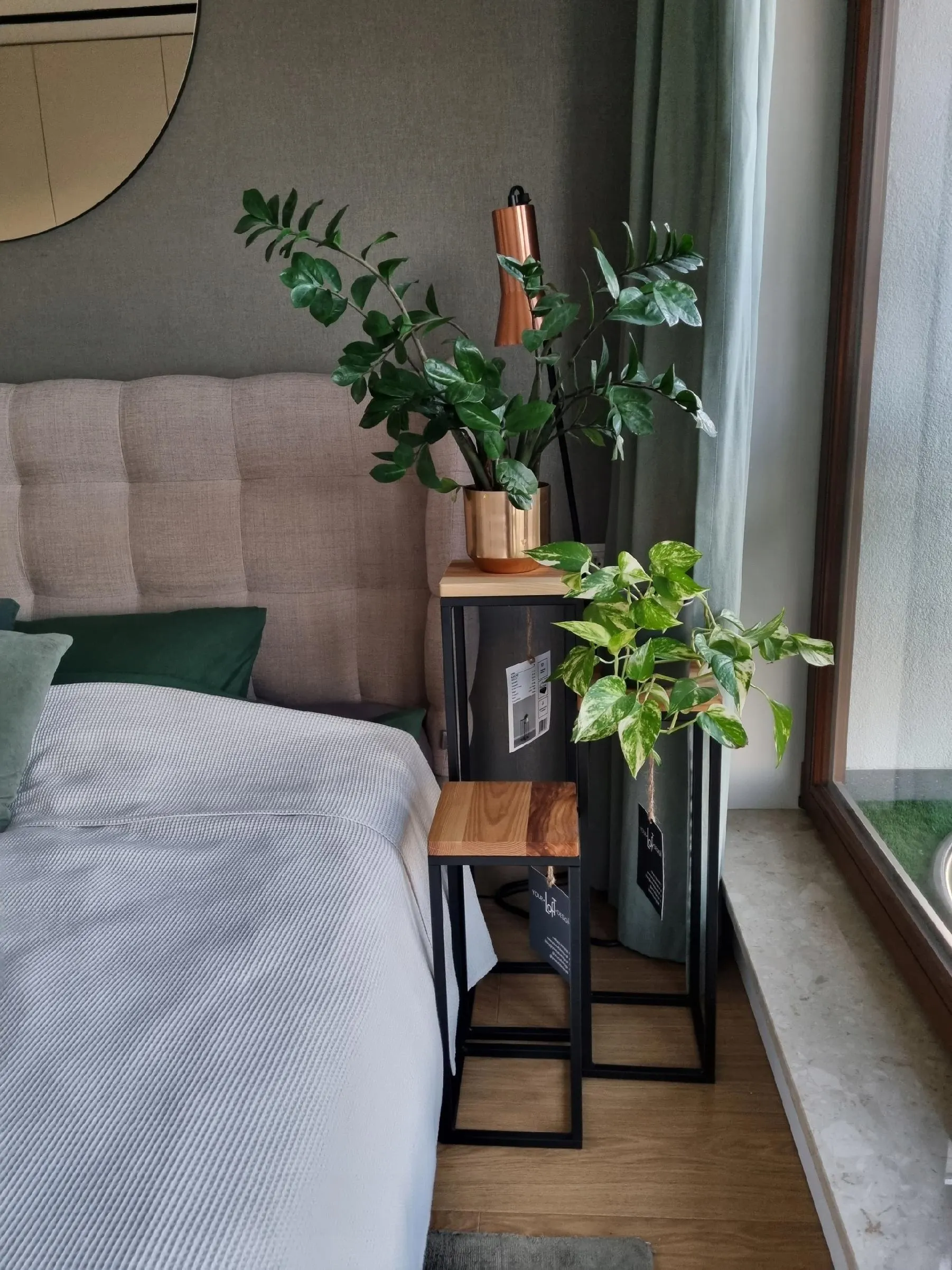 Kwietnik stojący LAVAL XS metal drewno czarny naturalny - LD_TZ000042