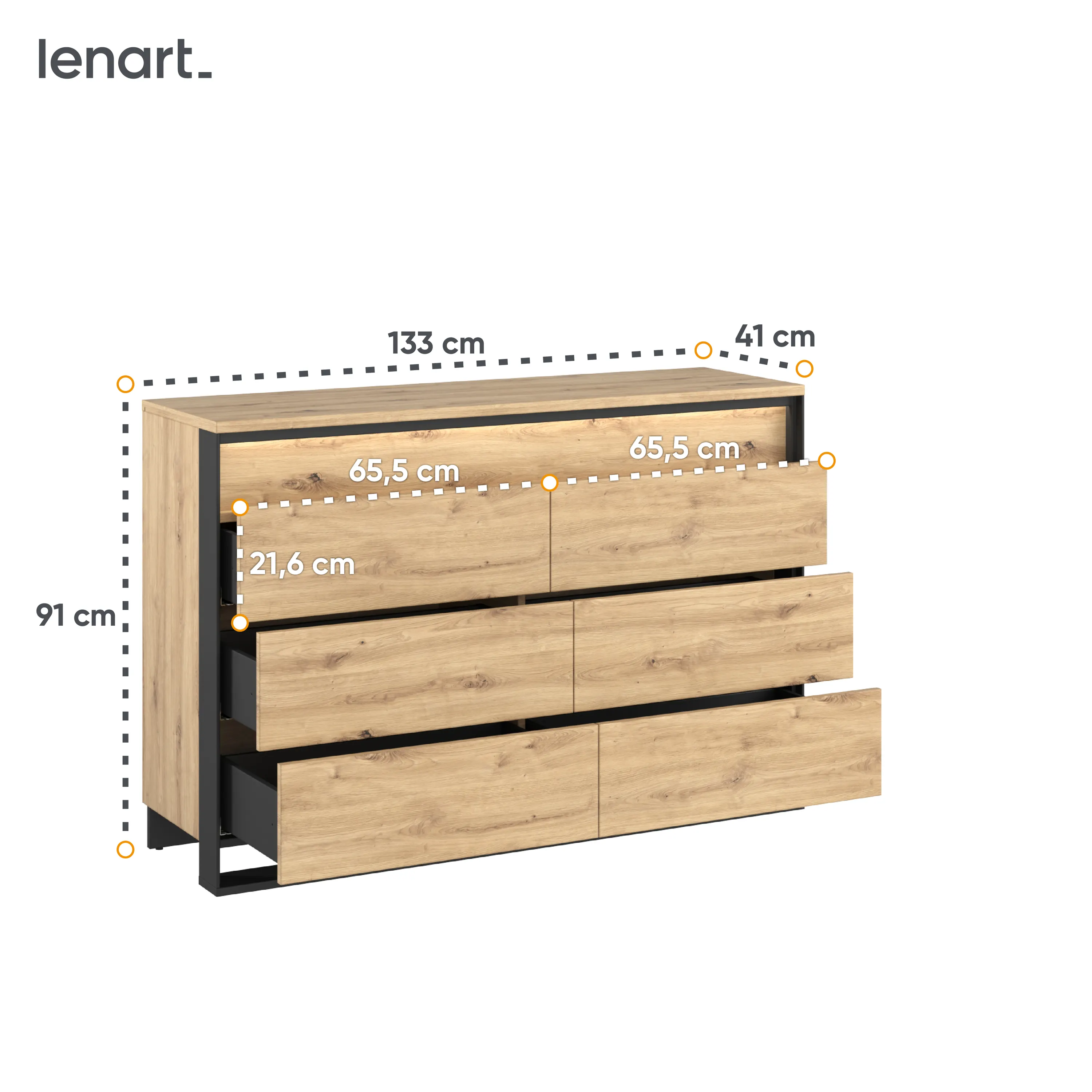 Komoda z szufladami LED Quant QS-04 dąb artisan/czarny - QS4DAC