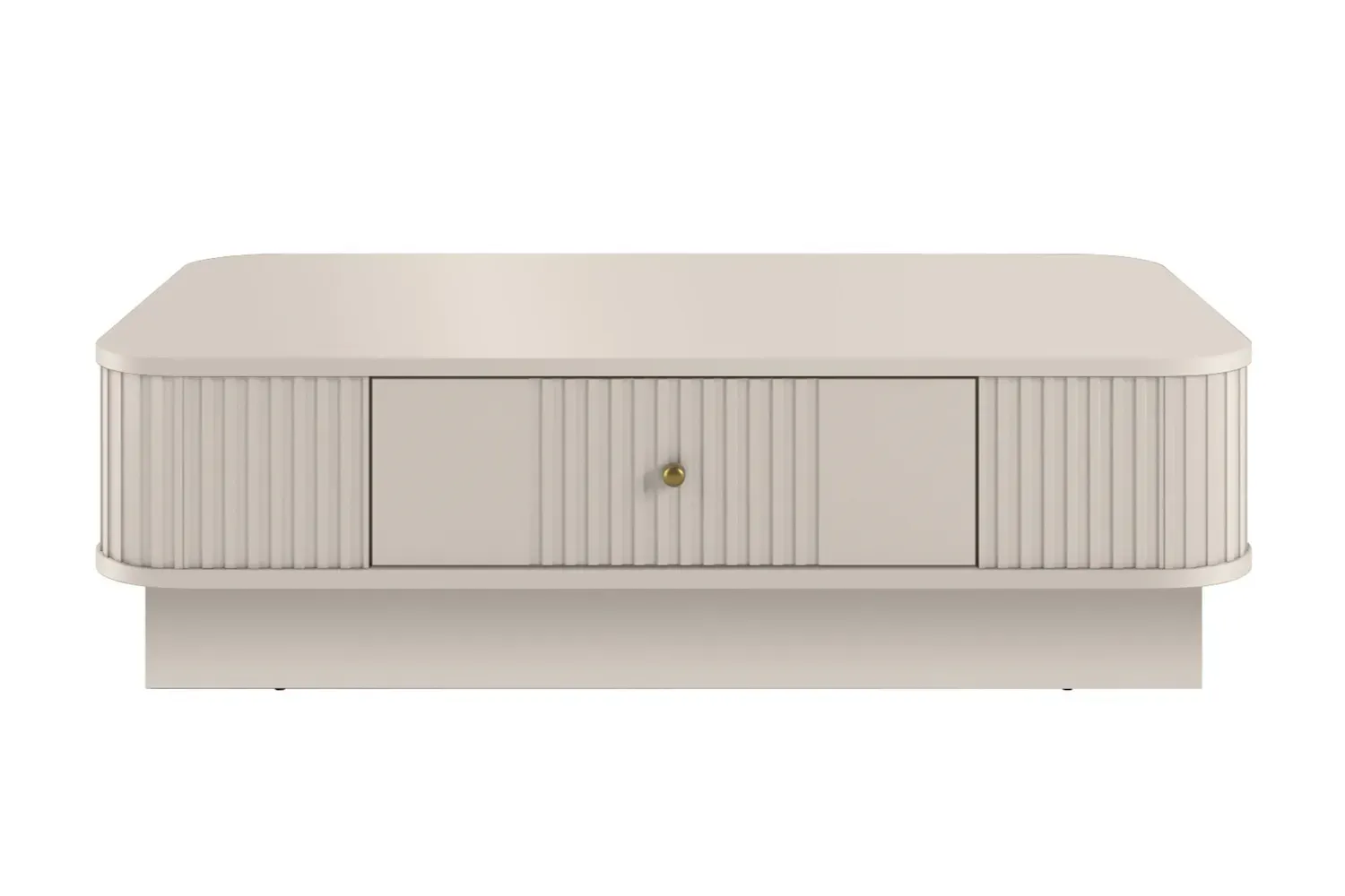 Stolik kawowy z szufladą VESPER ryflowany front - cashmere złoty uchwyt cokół - B_169459