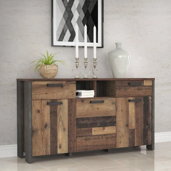 Komoda CLIF 3-drzwiowa z 2 szufladami i wnękami - old wood vintage, beton - CLFK231-C546