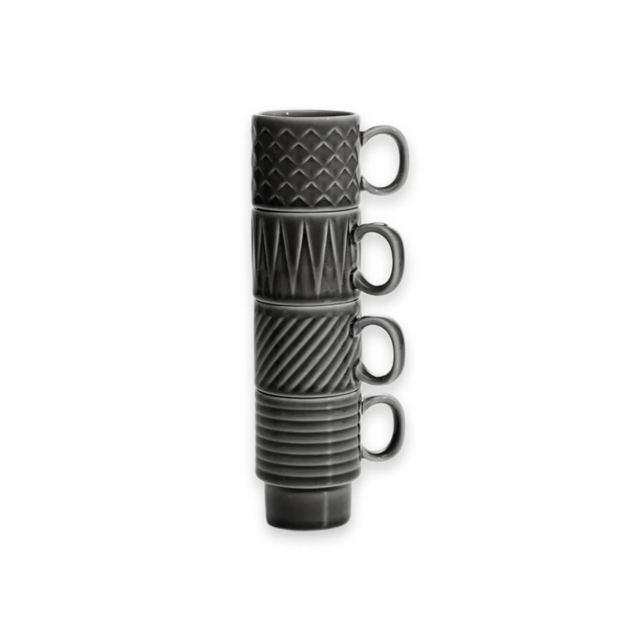 SAGAFORM COFFE & MORE Zestaw 4 filiżanek do espresso, szary kubek, czarny, porcelanowy, grawerowane, wzory