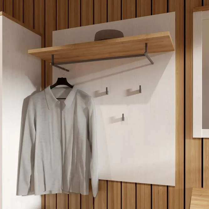 Panel wiszący z półką i haczykami CHISBURY - dąb riviera, modrzew jasny sibu - BHLD202-M482