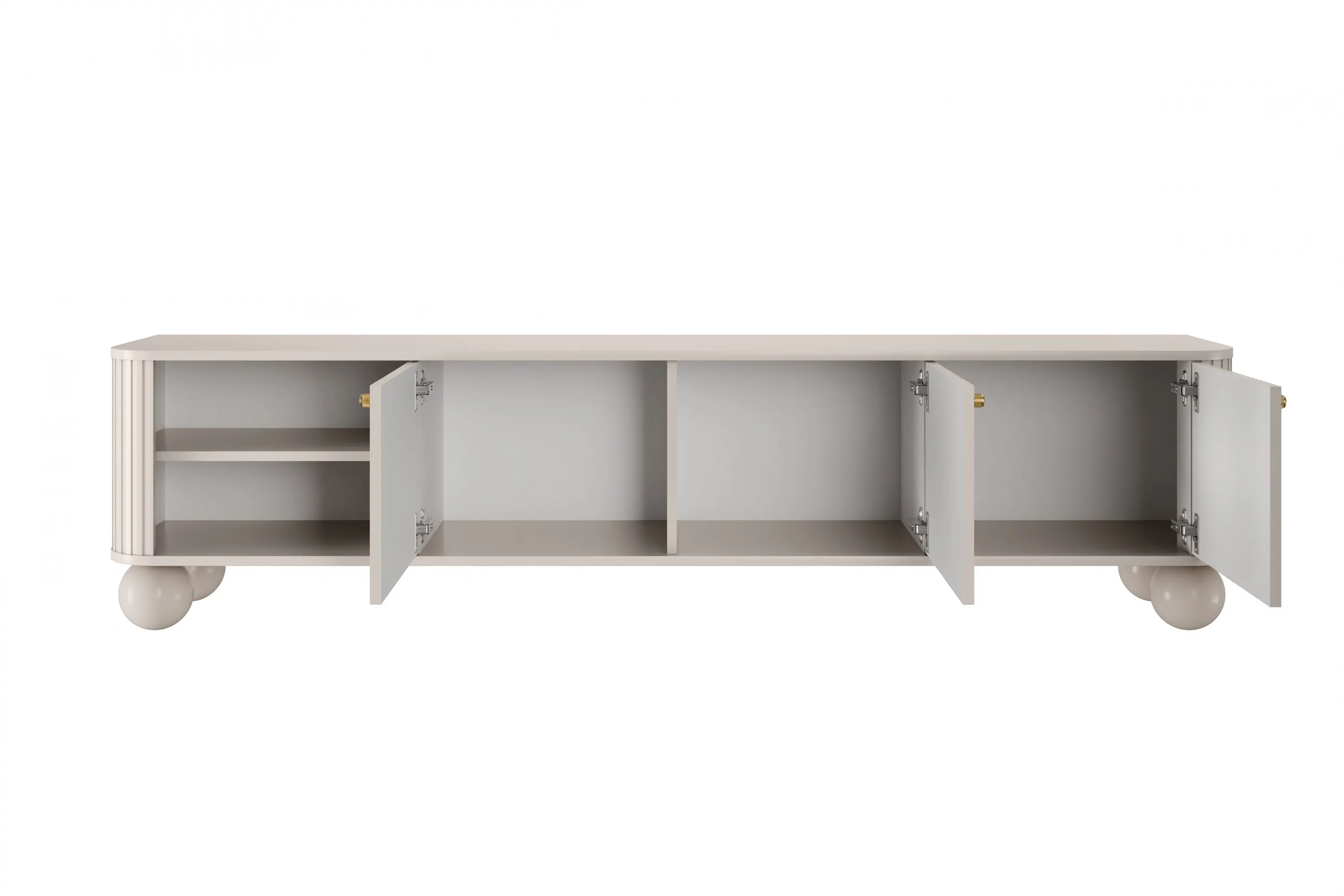 Szafka RTV 3-drzwiowa VESPER RTV 187 ryflowany front cashmere złote uchwyty nogi kule - B_163658