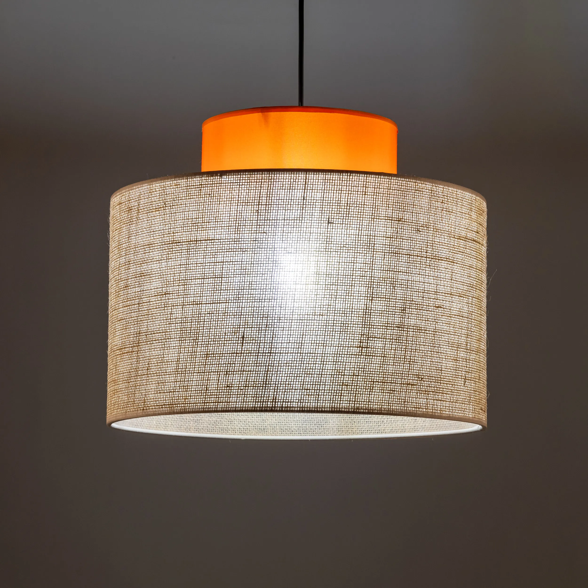 Lampa wisząca JUTA DUO czarna pomarańczowa z brązowym kloszem z tkaniny 170x38cm - TK_3227