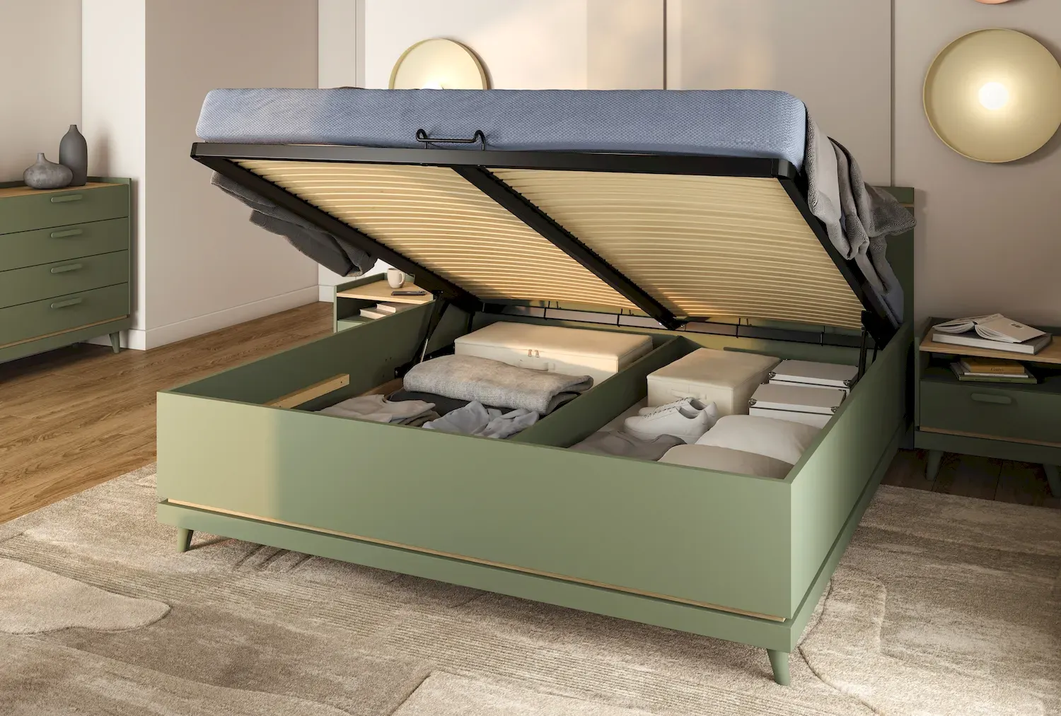 Łóżko z pojemnikiem SCANDI 52 180cm zielony - 24GDOH52