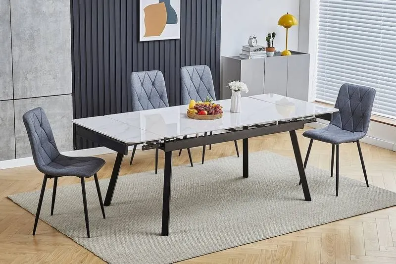 Stół rozkładany JOHN 120(180)x85 biały efekt marmuru/czarne nogi - JOHNBC120