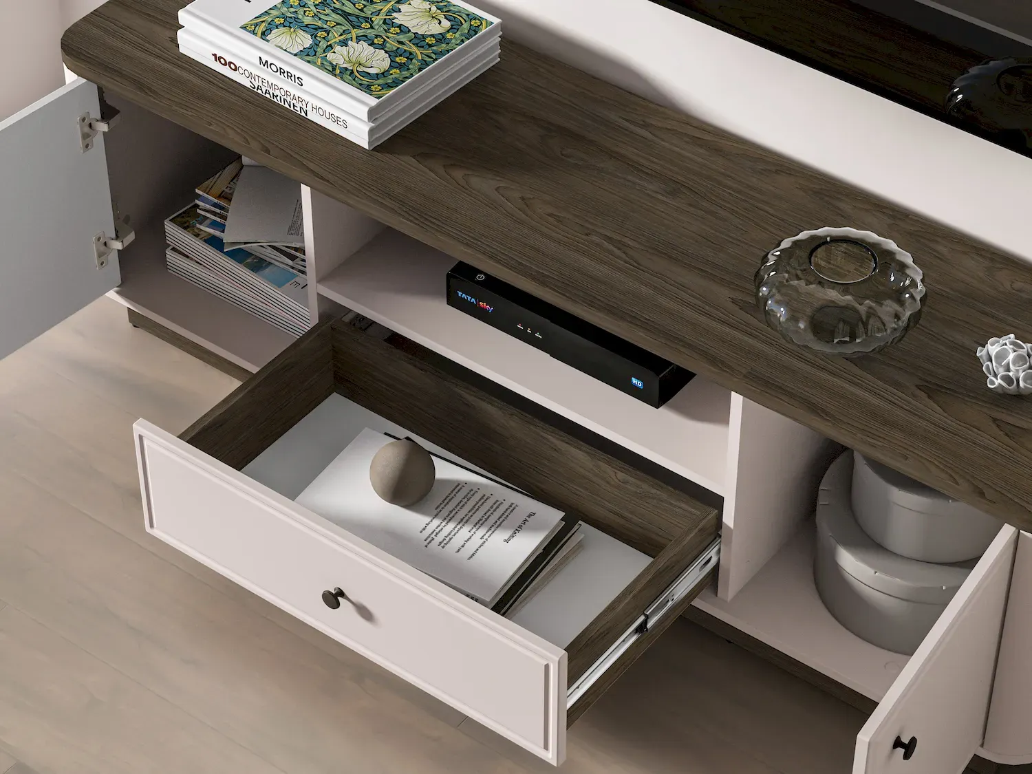 Szafka RTV 2-drzwiowa z szufladą VILAVIO 05 dąb windmill dark cashmere - 1VILA05-001