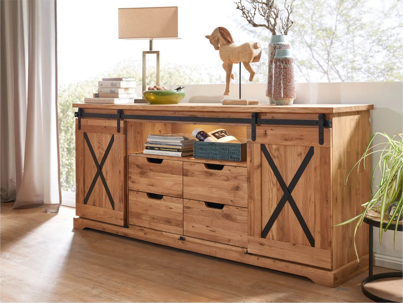 Komoda dębowa TIDY 2-drzwiowa z 4 szufladami 198x83 dąb olejowany - GK_1034240501