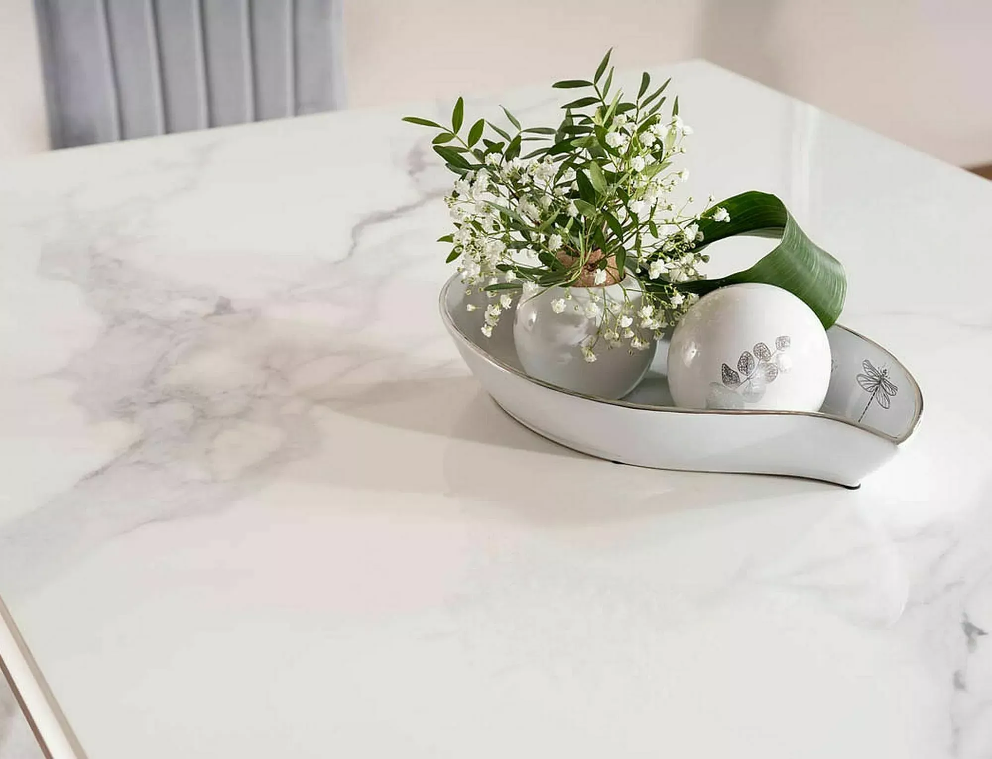 Stół PRINCE CERAMIC 90x150 biały efekt marmuru/chromowane nogi - PRINCECBCH150