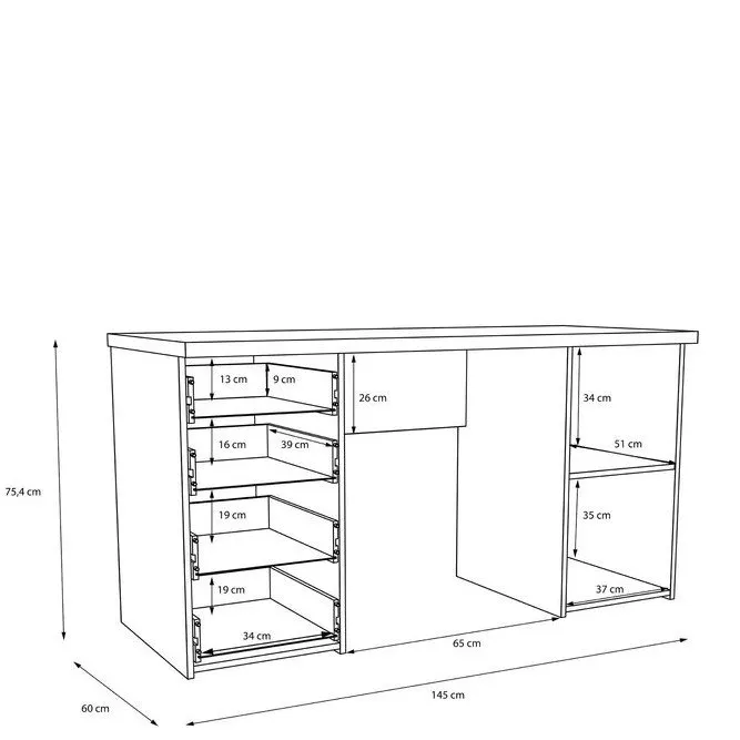 Biurko z szafką i szufladami NET106 145 cm dąb flagstaff/szary - MT926-M564