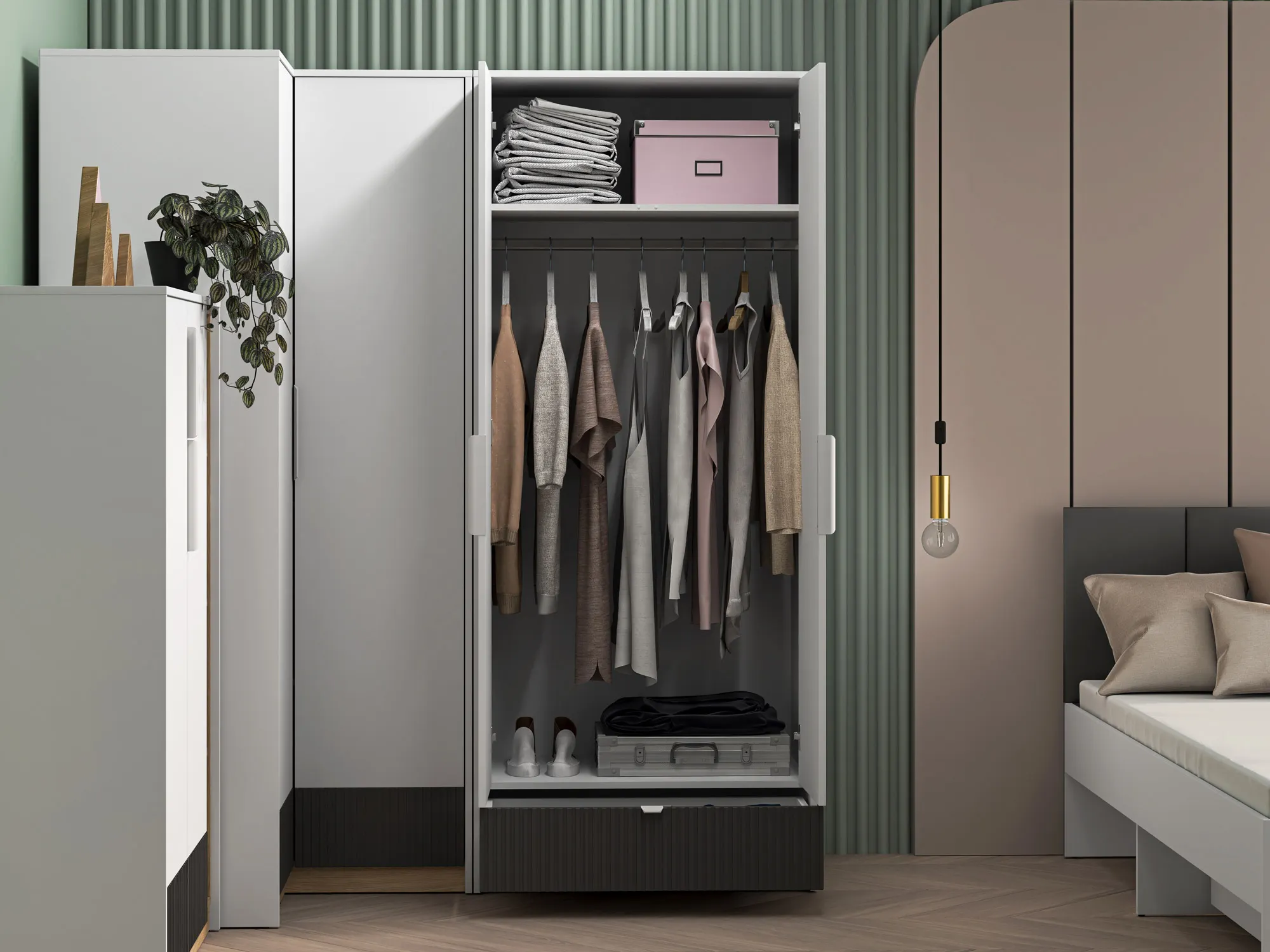 Szafa 2-drzwiowa z 1 szufladą TORINO 02 Biały, Castello, Grafit - 1TORI02-001