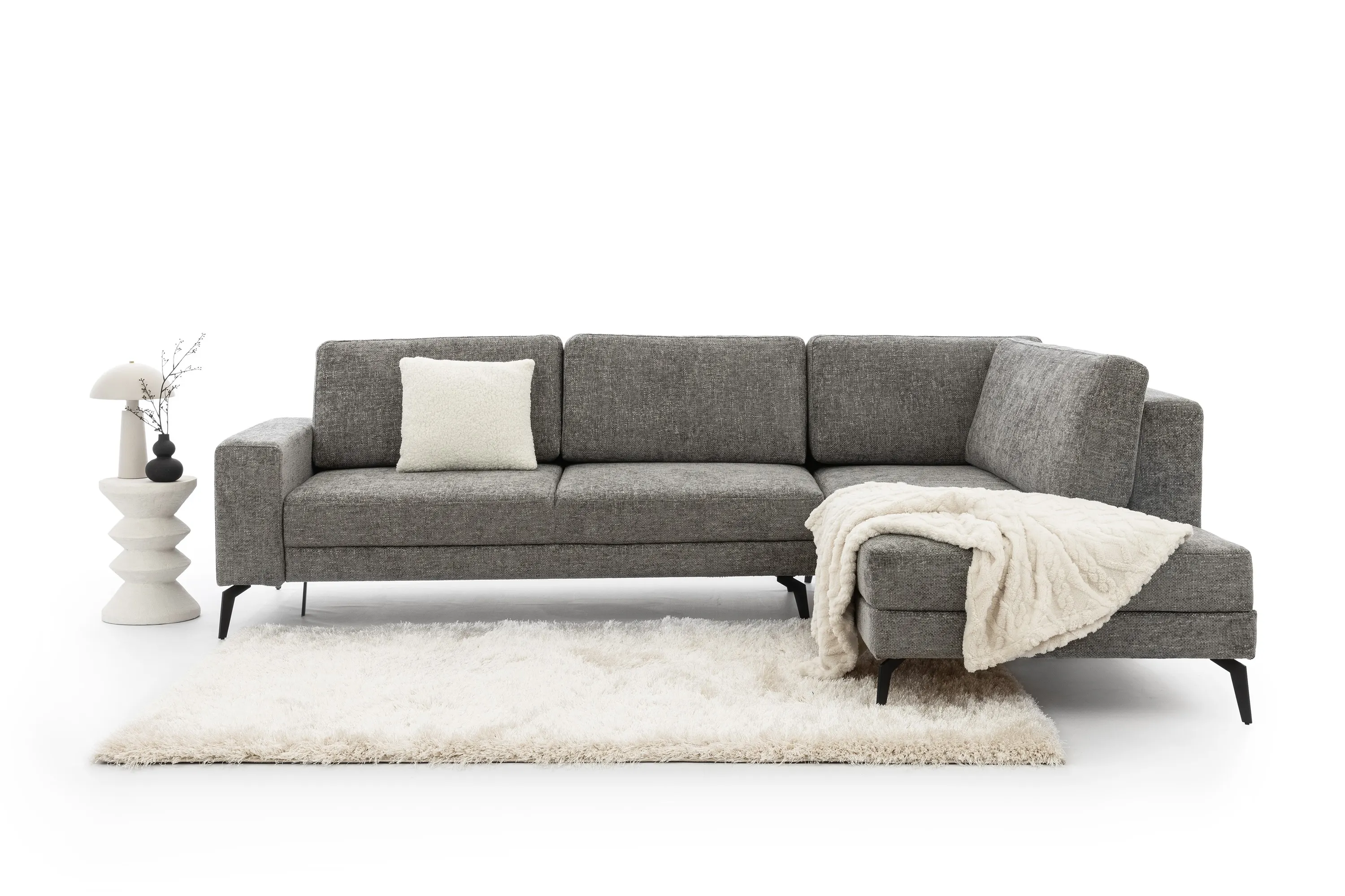 Narożnik rozkładany prawostronny ELENTIO (Magni 206.13) 280x220 cm z dwoma pojemnikami szary - B_162380