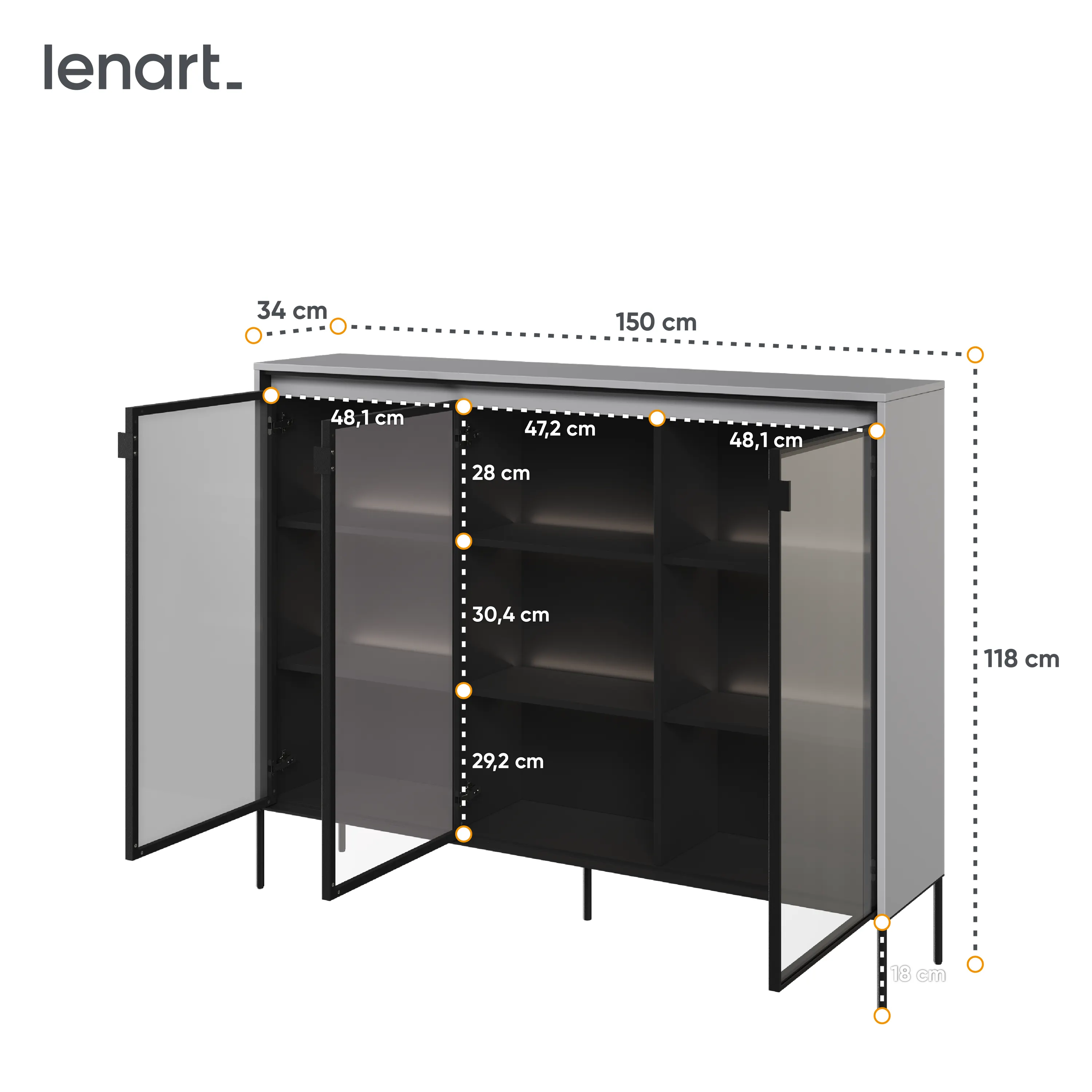Niska witryna z oświetleniem TREND TR-08 3D szary/czarny - TR8SC-V2