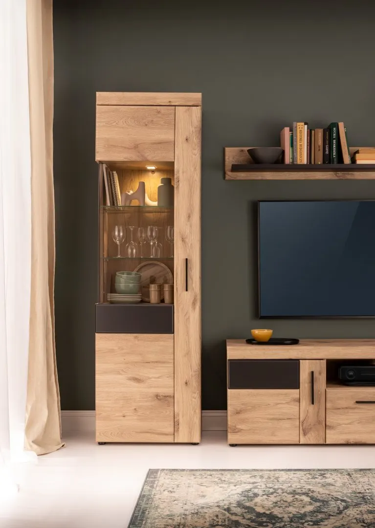 Witryna 1-drzwiowa lewa GRANO 58x195x37 dąb viking, szary GRNV01L - 6000000015472