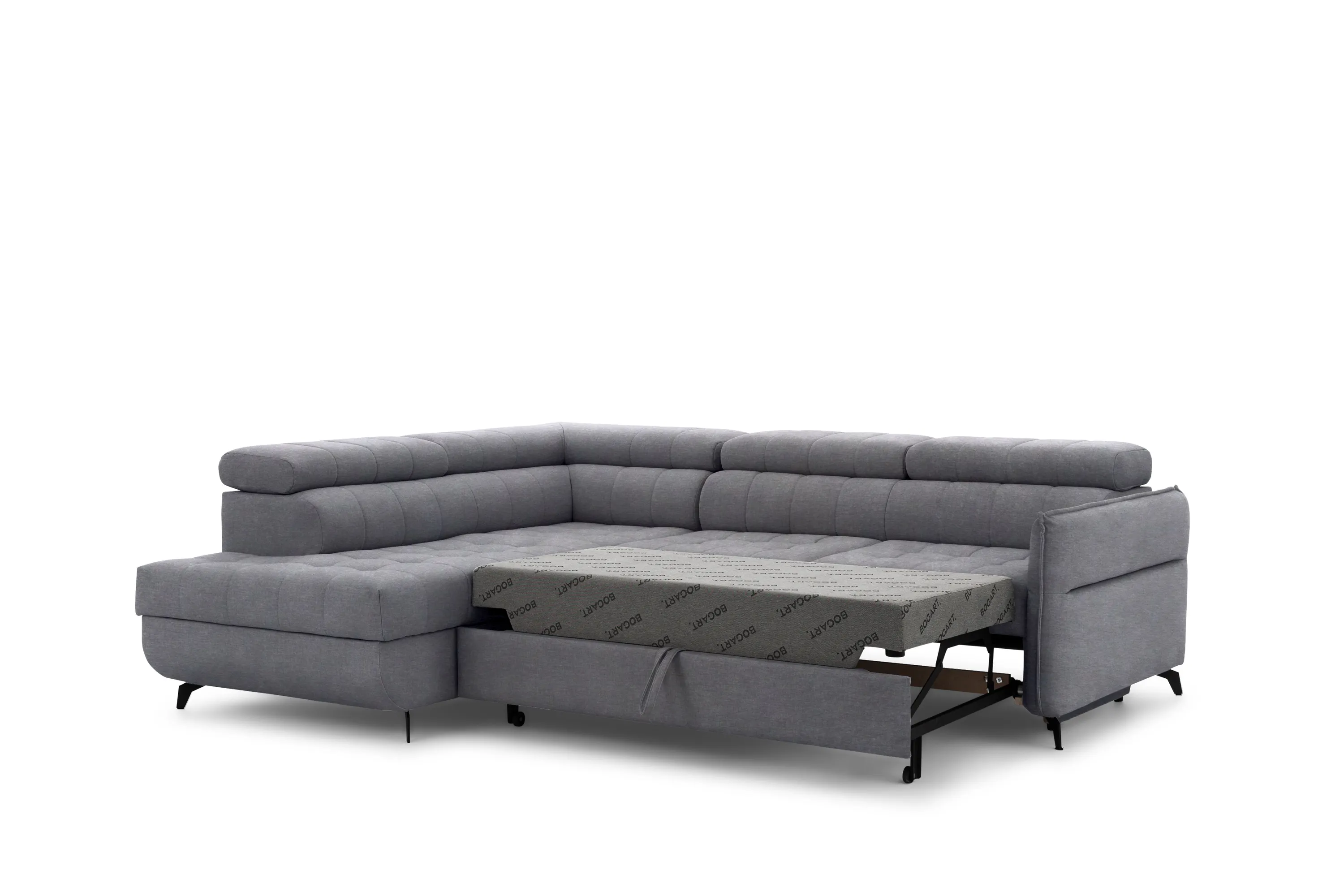 Narożnik rozkładany lewostronny ELARIAS (Cloud 82) 250x200 cm regulowane zagłówki i podłokietniki szary - B_162010