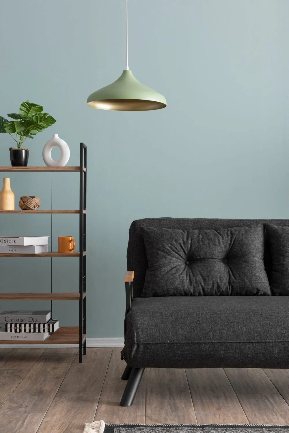 Sofa rozkładana 2-osobowa z lnianą tapicerką SANDO ciemnoszara — zdjęcie 14