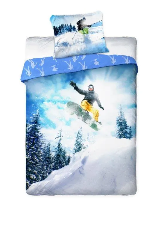 Pościel młodzieżowa komplet SPORTIVO 003 SNOWBOARD 160X200+70X80 wielokolorowy Natura, Na zewnątrz, Rękawice, Osoba, snowboard