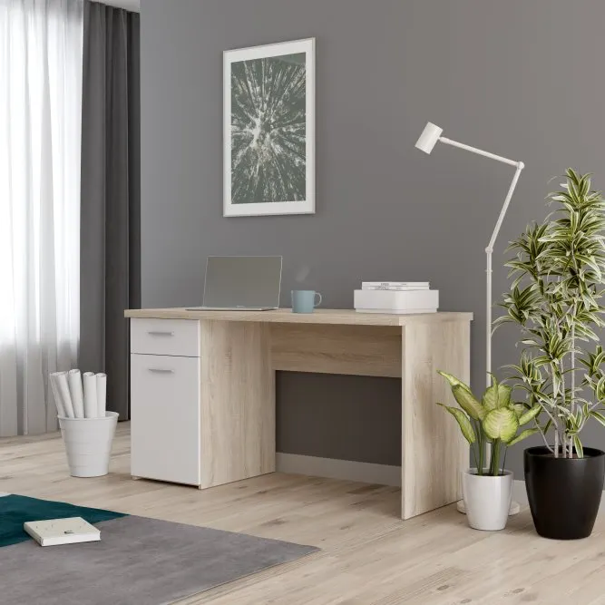 Biurko NET106 z szafką i szufladą - efekt drewna, biały - MT936-Q36