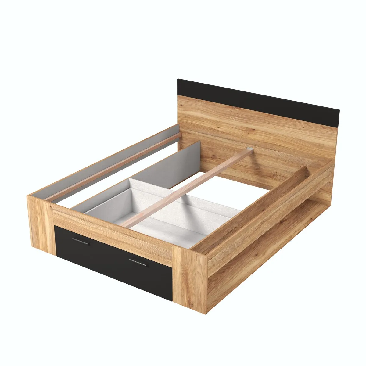 Łoże BETA z szufladą dąb mauvella czarne 160/200cm - 22MW1691