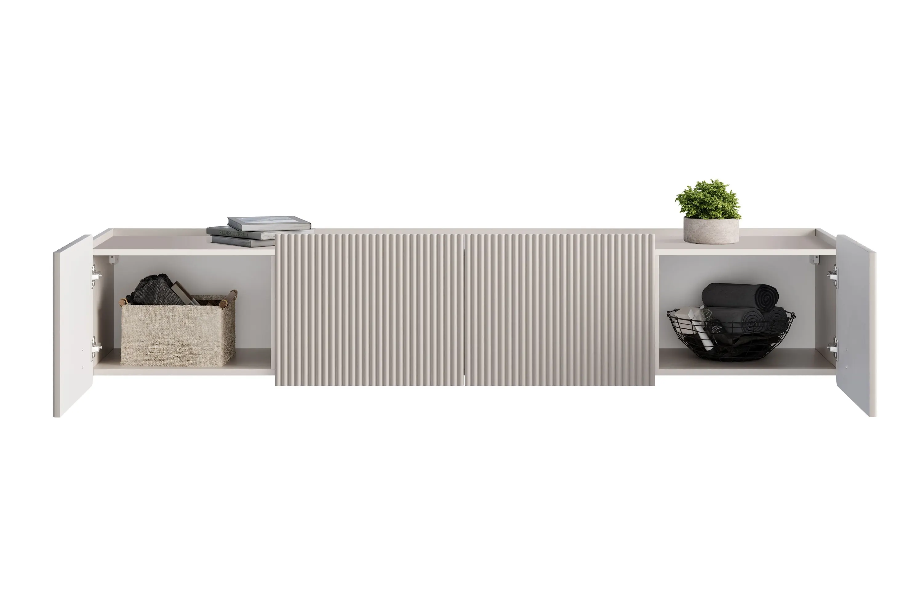 Szafka RTV wisząca MALMI 2-drzwiowa z 2 szufladami 200cm - kaszmirowy - czarny - B_167030