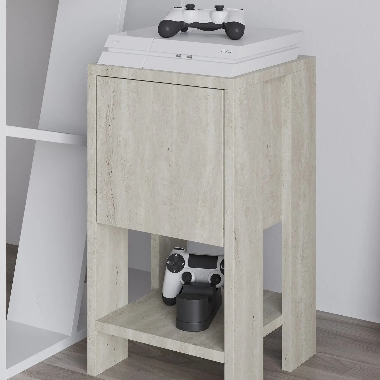 Szafka nocna trawertynowa  EMA 30x30x55 beżowa efekt kamienia — zdjęcie 9