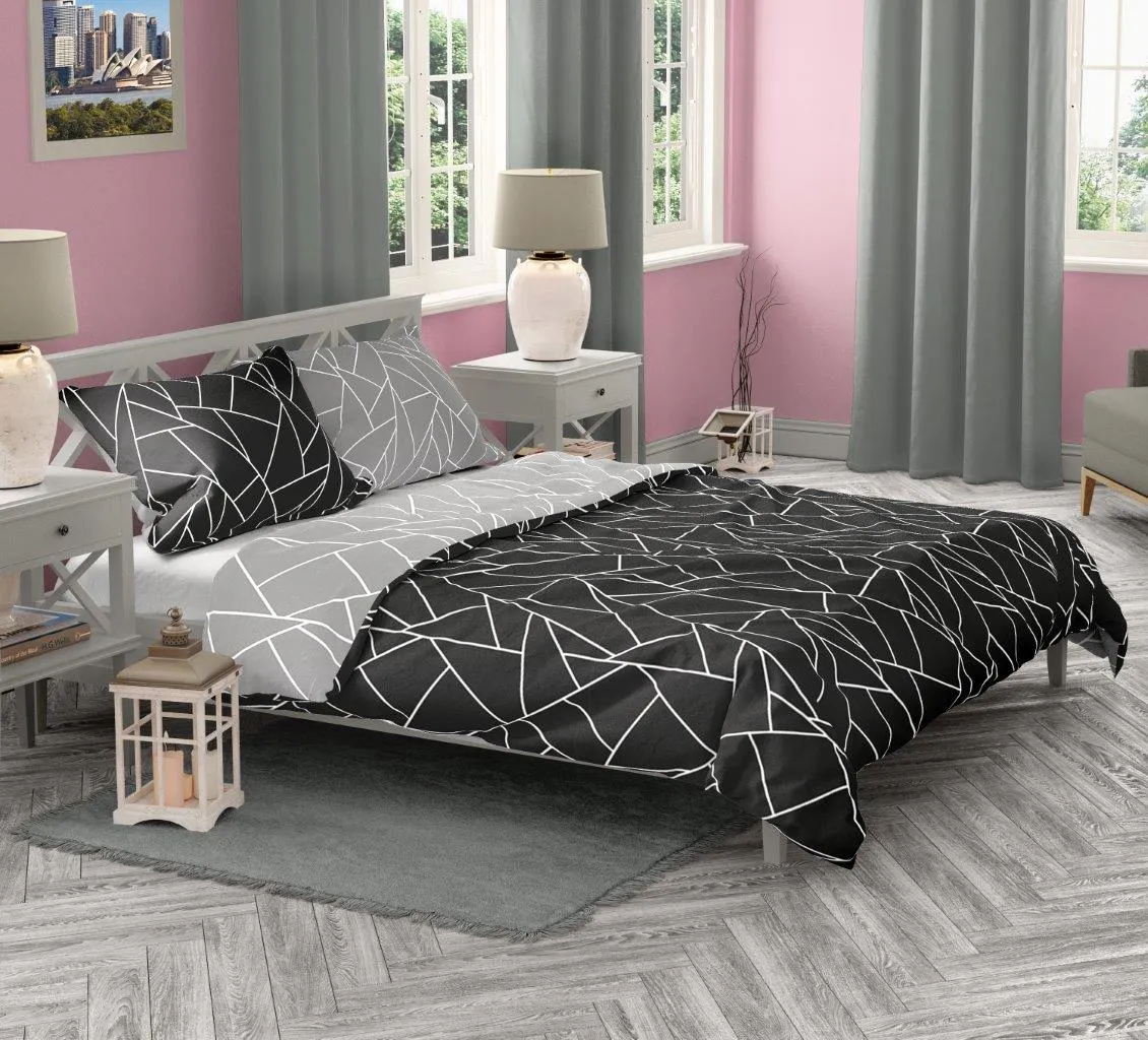 Pościel komplet MILAGRO VERDE 007 satyna bawełniana 160X200+2x70X80 czarna szara - FARO_29959