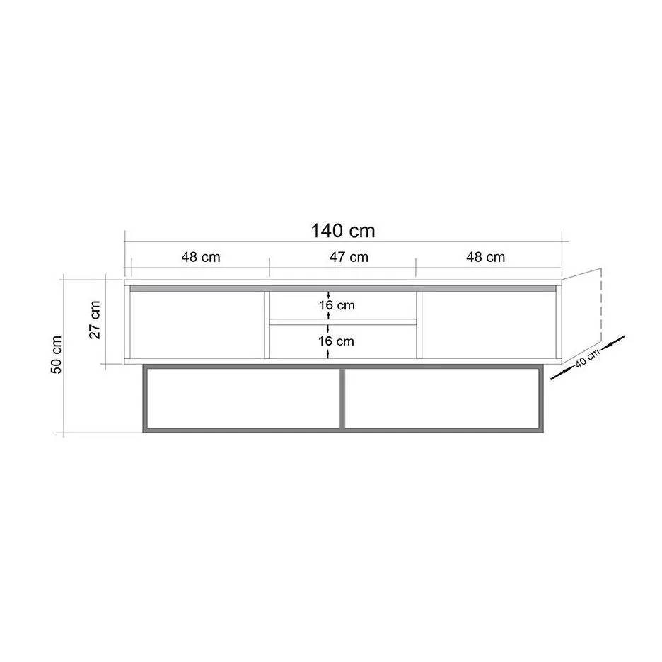Szafka RTV z 2 szufladami RODEZ 140 cm orzechowa/czarna — zdjęcie 7
