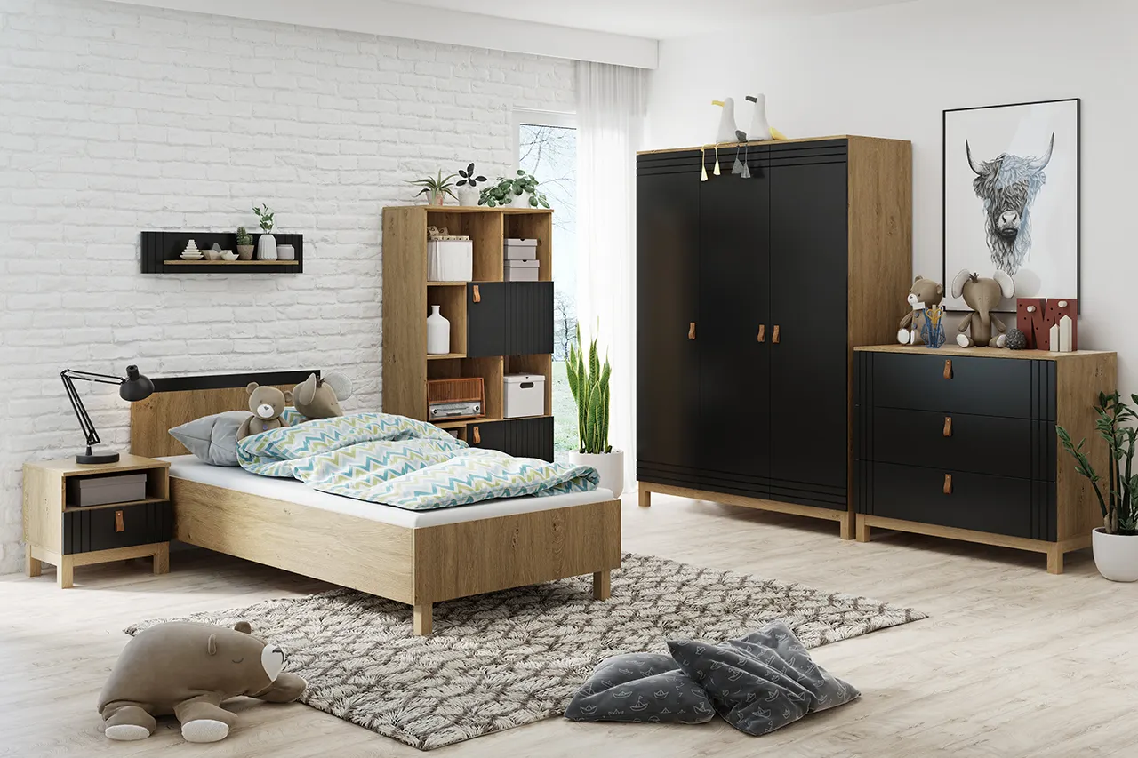 Szafa 3-drzwiowa MODERN 135x184 czarna/dąb kamienny