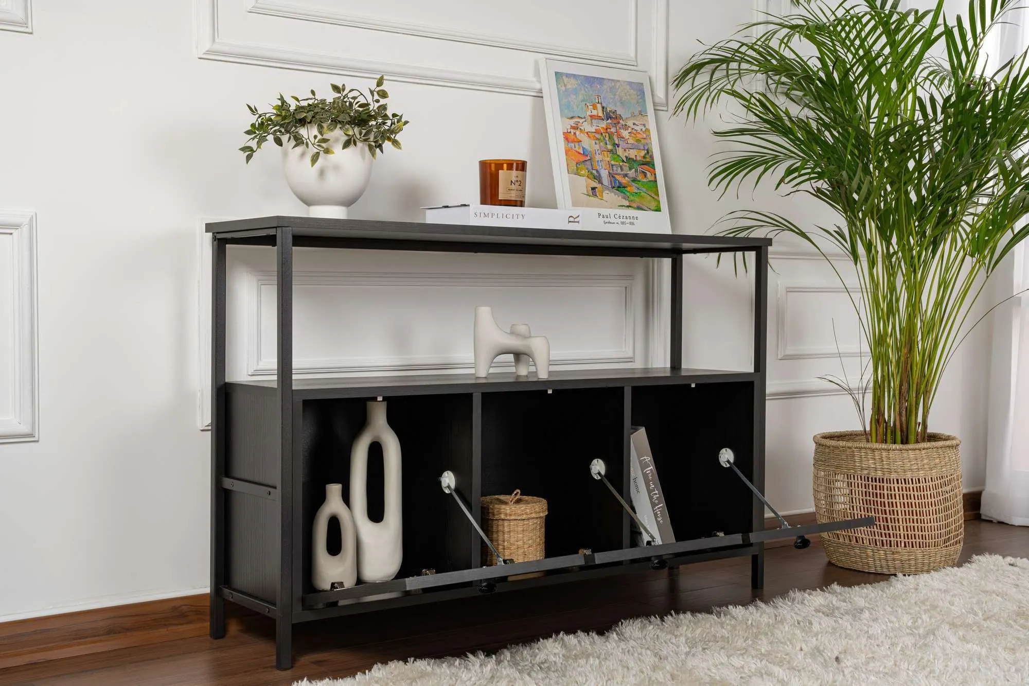 Konsola 3-drzwiowa SOLACE 120 cm czarna czarny metalowy stelaż - ASI_241NRD1344