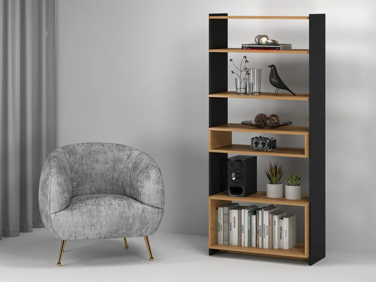 Regał wysoki TRIS 04 dąb artisan-czarny 80x180 - 1TRIS04-001