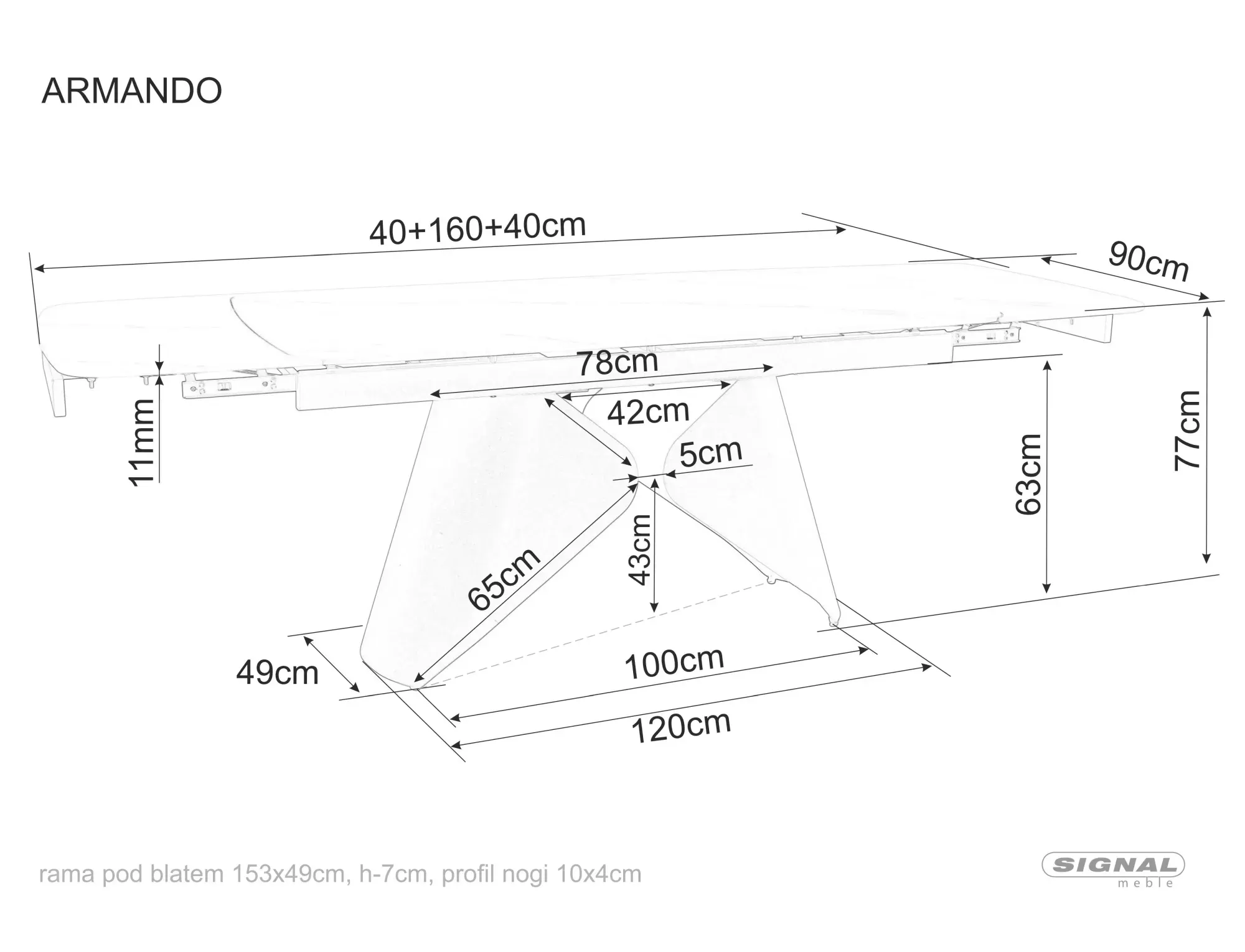 Stół rozkładany ARMANDO 90x160(240) ceramiczny blat biały mat stelaż czarny mat - ARMANDOBC160