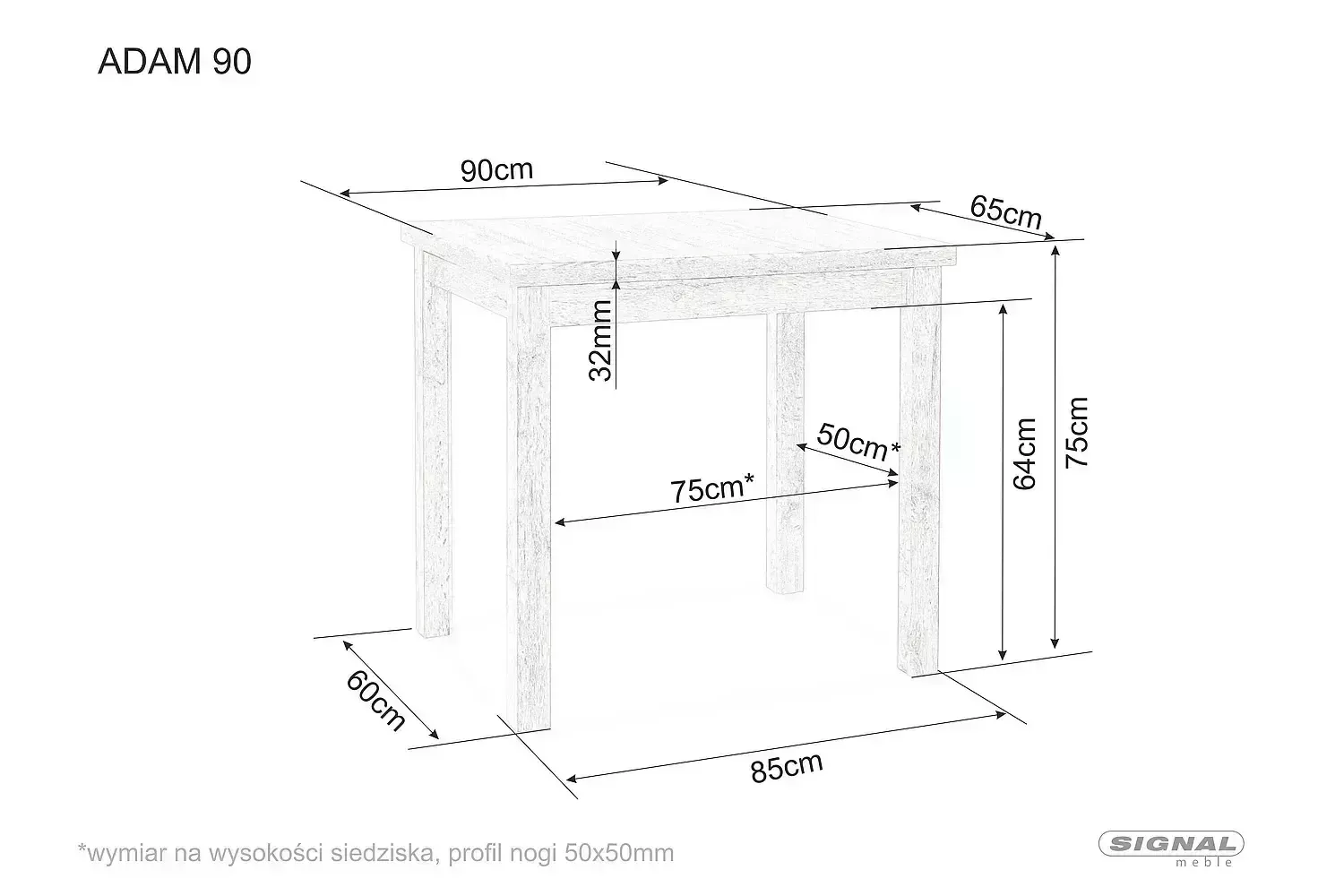 Stół nierozkładany ADAM 65x90 kaszmirowy dąb cremona torro Signal - ADAMKADCT90