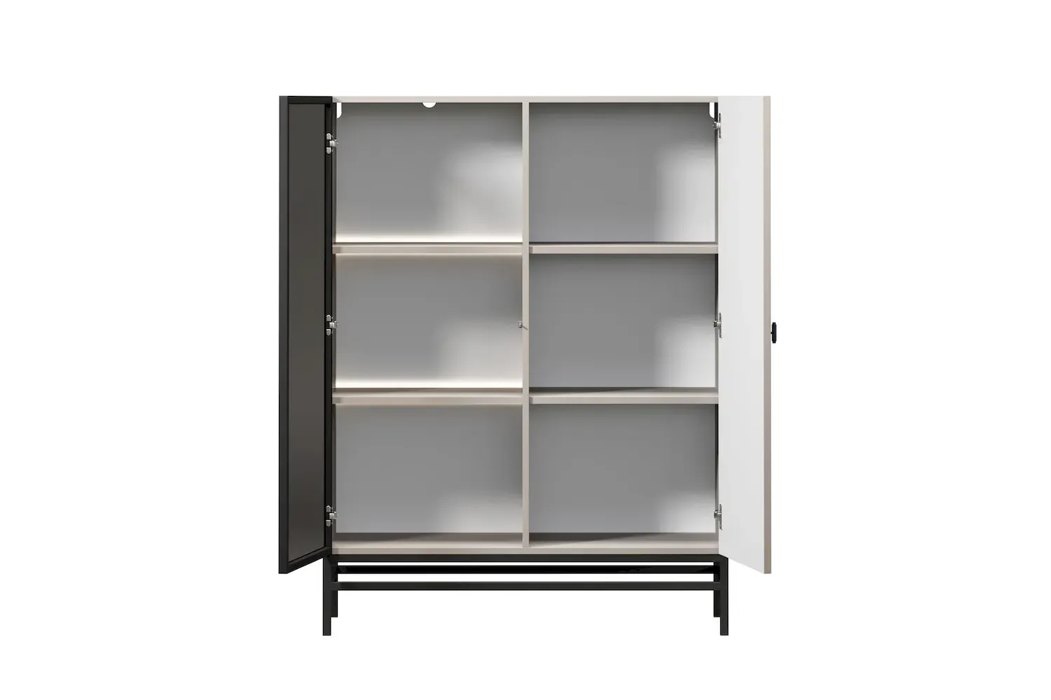 Witryna 2-drzwiowa LORINI 100 oświetlenie LED szkło Antosol - cashmere uchwyt T-bar czarny stelaż czarny - B_166738