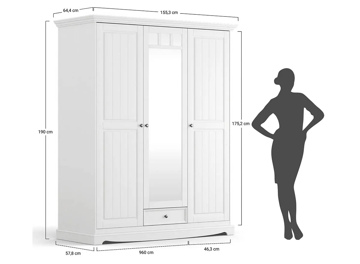 Szafa BELLUNO ELEGANTE 3-drzwiowa z lustrem - biała - PL012B