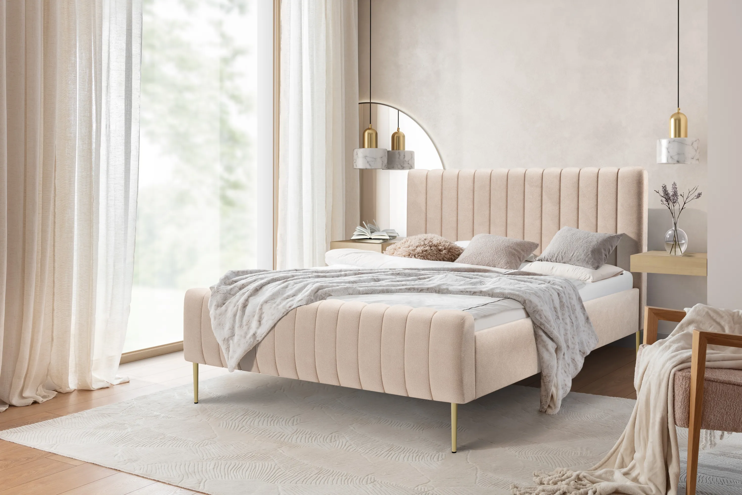 Łóżko Nicole / 180x200 / Salvador (SIC) 2 / złote nogi - beżowy - B_158955