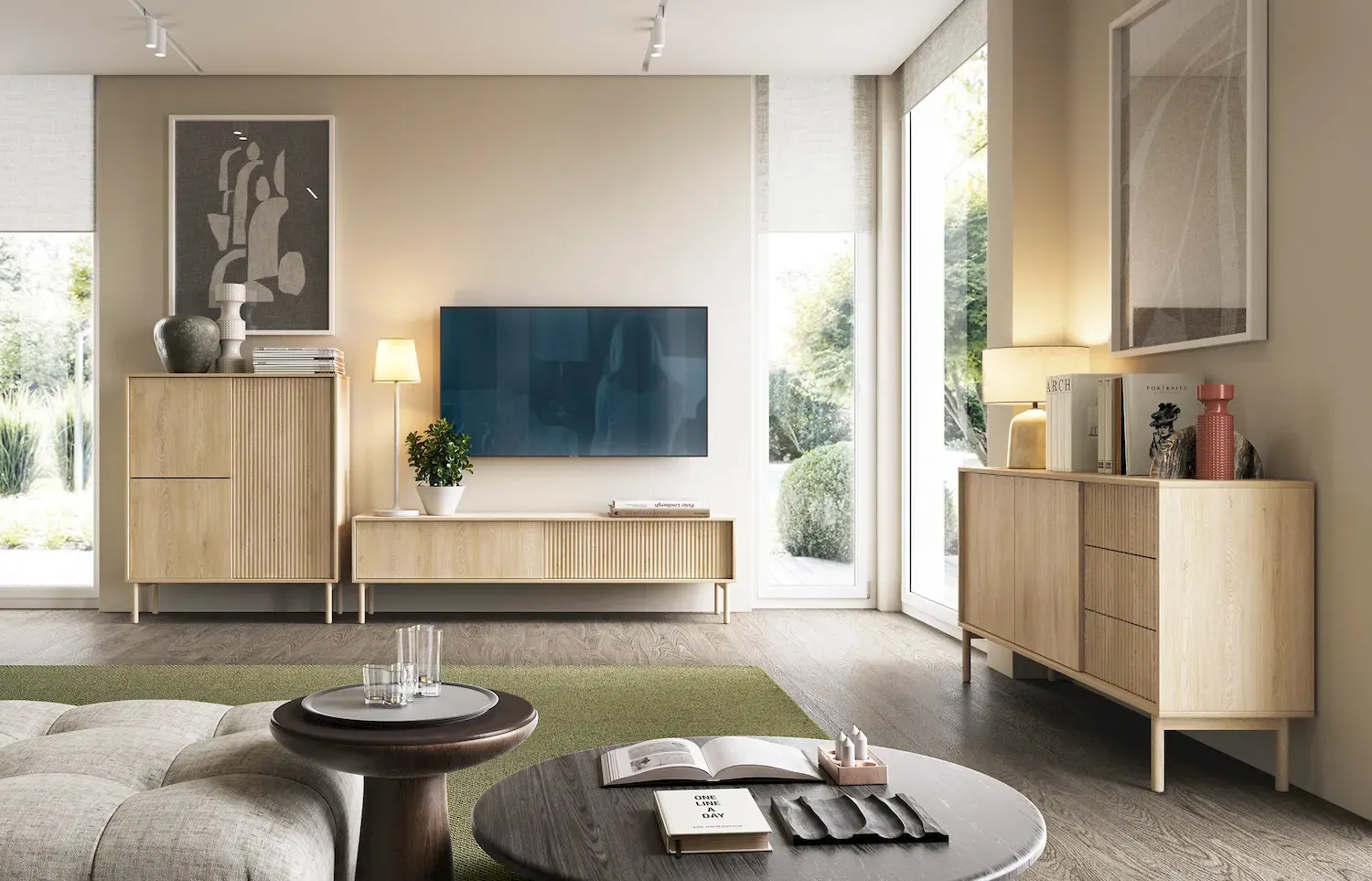 Komoda wysoka 3-drzwiowa TAVO dąb cremona - LA_TAVO_KOMODA_WYSOKA_3D