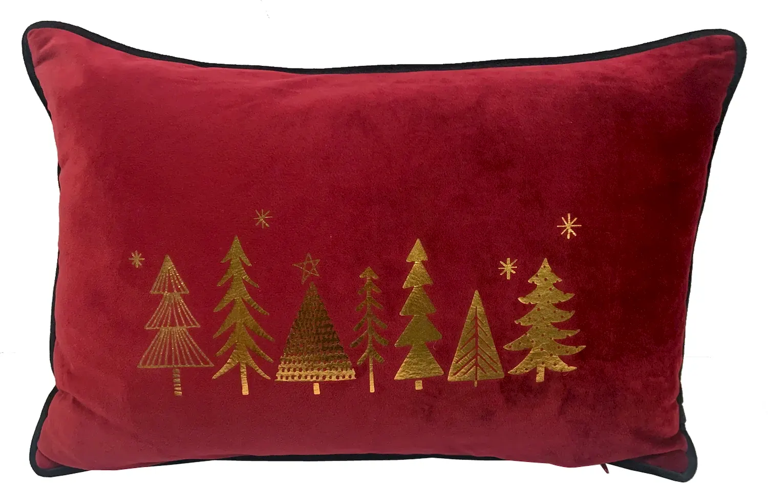 Poduszka świąteczna welurowa ZE ZŁOTYMI CHOINKAMI burgundowa Poduszka świąteczna welurowa ZE ZŁOTYMI CHOINKAMI burgundowa