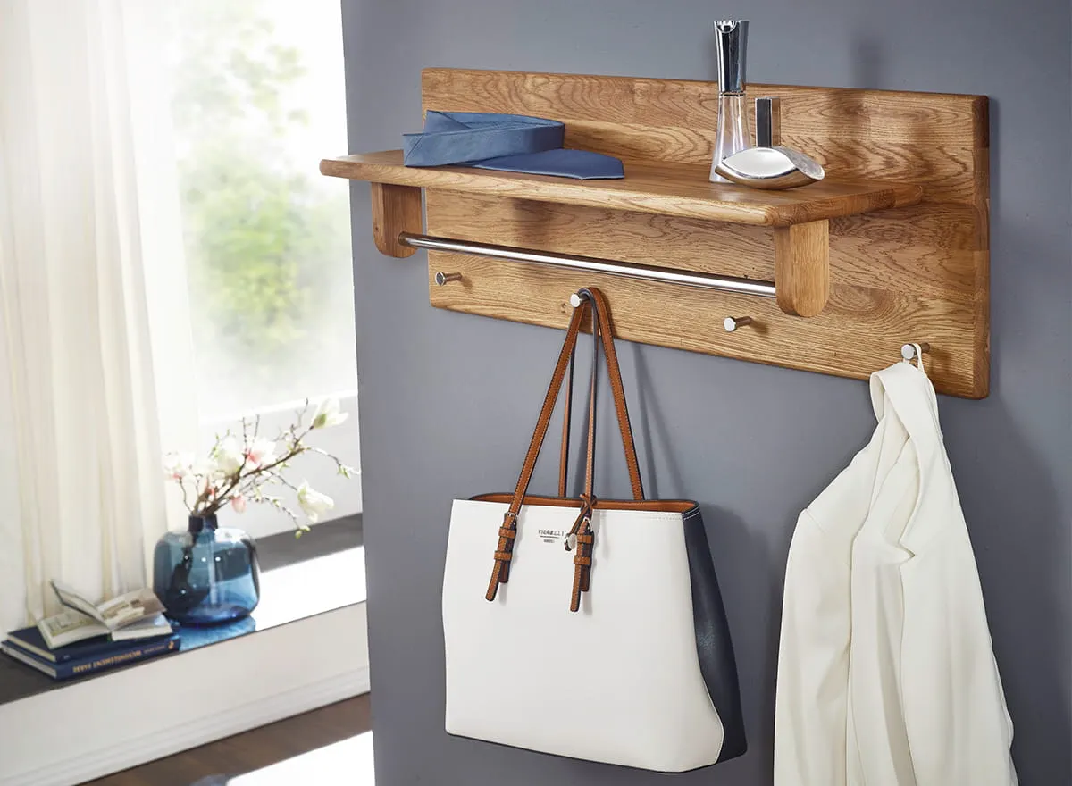 Wieszak dębowy ścienny GIALO z półką i haczykami - 2SGIA16