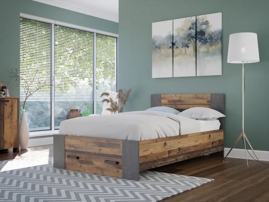 Łóżko z zagłówkiem CLIF 120x200 - old wood vintage, beton - CLFL1121-C546