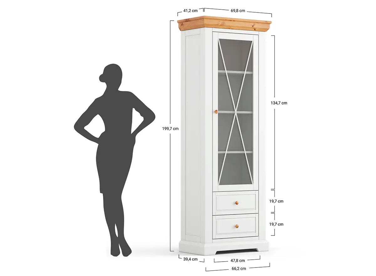 Witryna drewniana 1-drzwiowa z 2 szufladami MARONE ELITE popielaty - PLMEL01/S