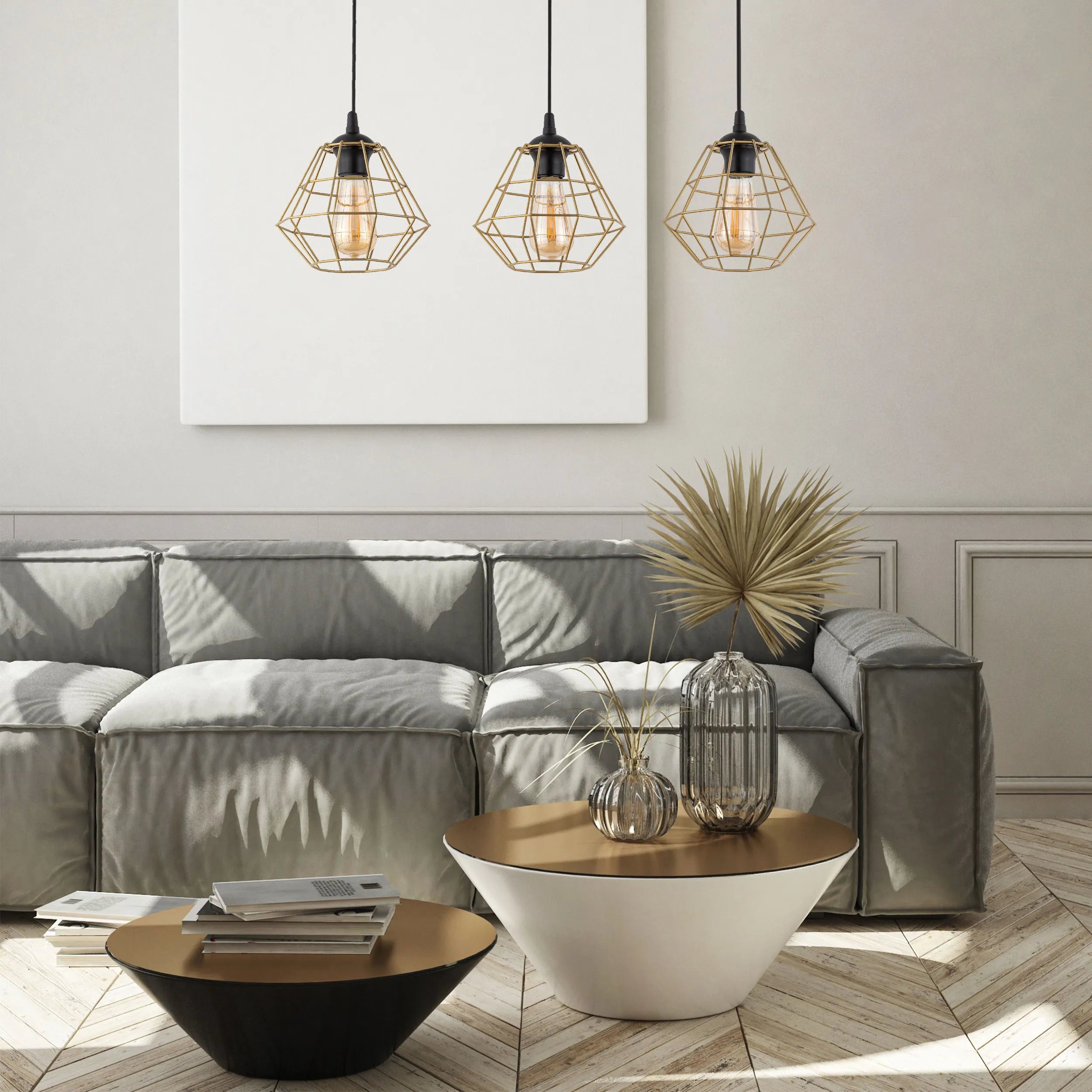 Lampa wisząca DIAMOND na czarnej listwie ze złotymi elementami 100x78x22cm - TK_4642