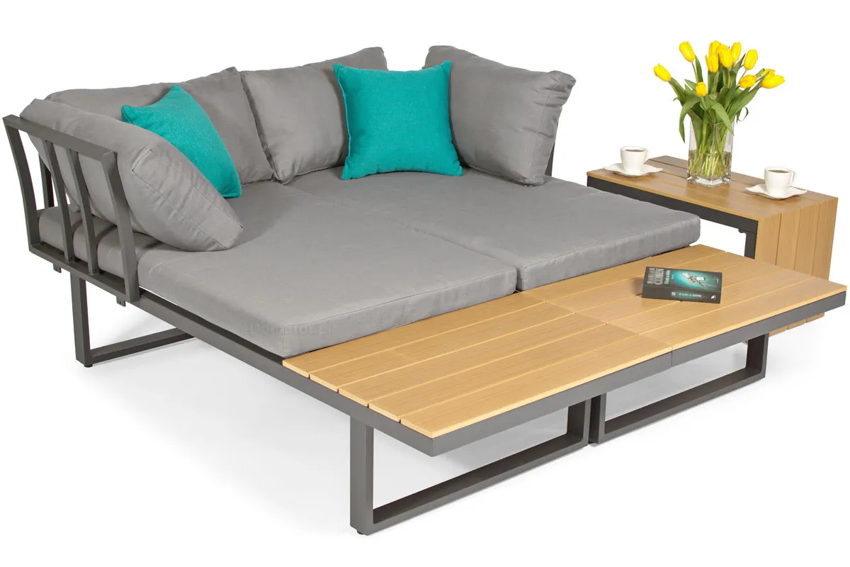 Narożnik ogrodowy ze stolikiem KAMELEON -szare poduszki - FE5906948122536