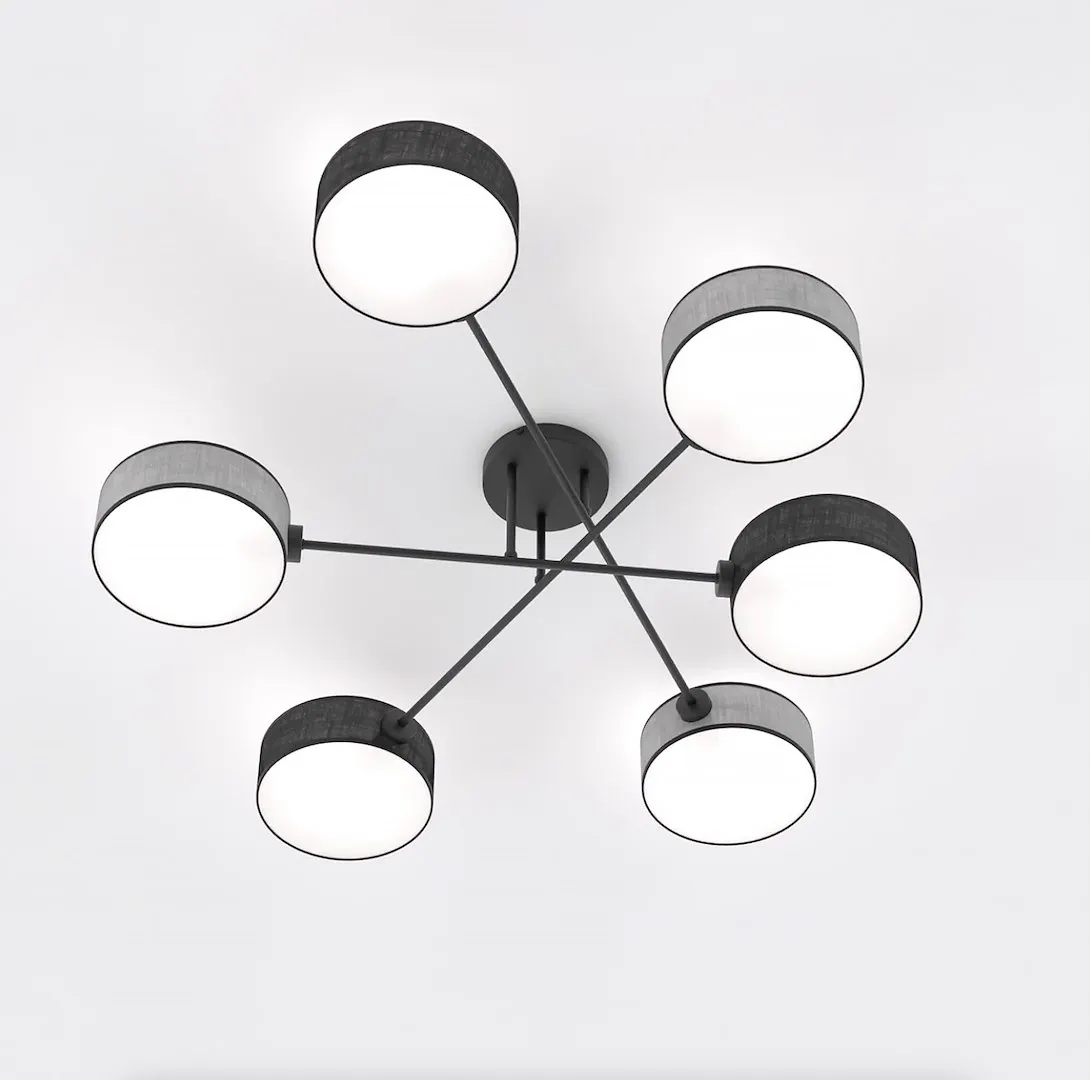 Lampa sufitowa plafon MAGA 6 MIX2 abażur czarno-szara — zdjęcie 2